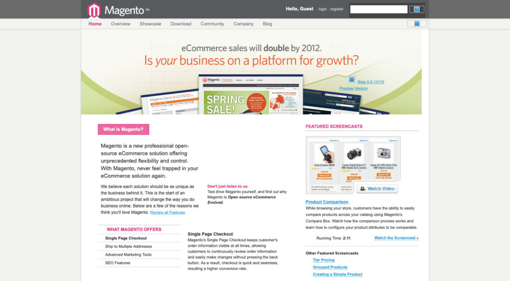 Magento in 2007. Version 0.6 and Magenta colored logo