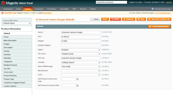 magento admin interface